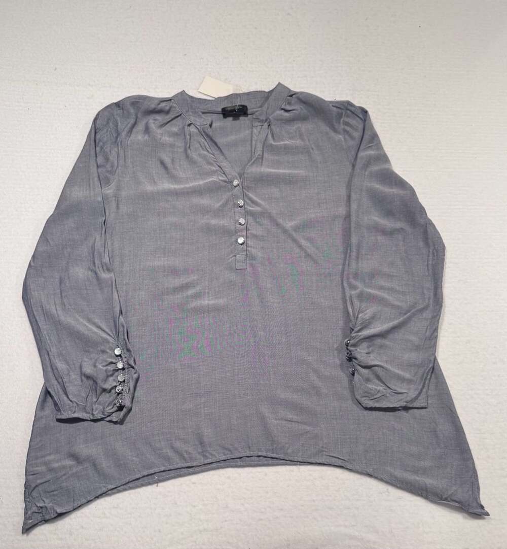 Spense Blue Textured Chambray V-Neck Long Sleeve Tunic Blouse XL NWT
